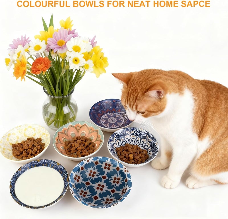 HAPPY KIT Ceramic Cat Food Bowls,6 Pack Colorful Cat Bowls Set,Anti-Slip Cats Dishes,Whisker Friendly Wide Pet Bowls for Indoor,5.75 inch Cute Kitten Plates for Wet and Dry Food Water - Image 5